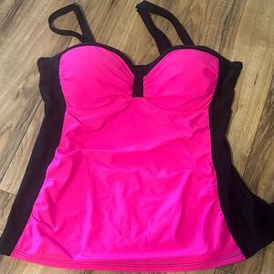 Talisea Pink‎ & Black Swim Tankini Top - Ruched Bust Detail - Size M